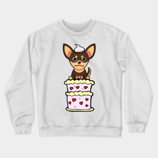 Small dog Jumping out of a cake Crewneck Sweatshirt